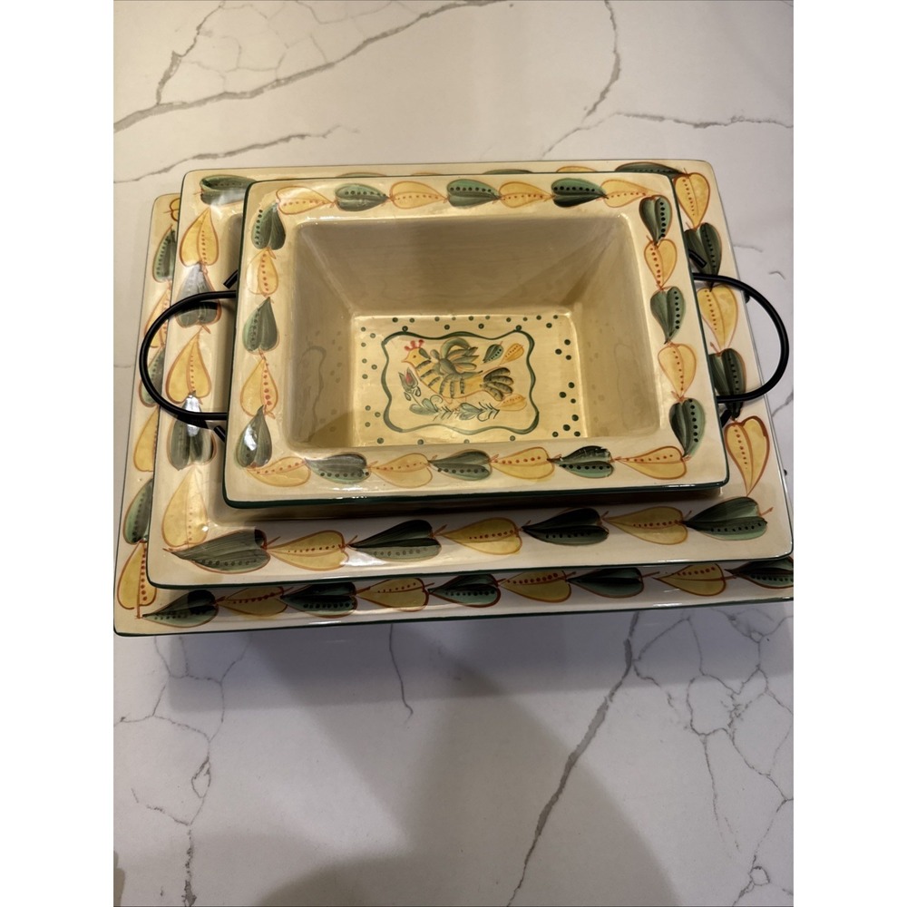 TEMP-TATIONS OVENWARE CASSEROLE BAKEWARE Birds of Paradise 6 PIECE‎ with STANDS